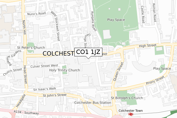 CO1 1JZ map - large scale - OS Open Zoomstack (Ordnance Survey)