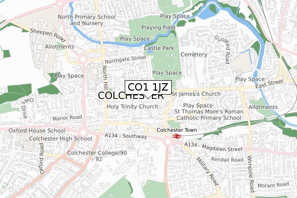 CO1 1JZ map - small scale - OS Open Zoomstack (Ordnance Survey)