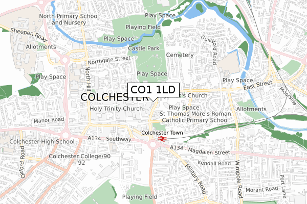 CO1 1LD map - small scale - OS Open Zoomstack (Ordnance Survey)