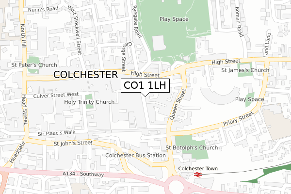 CO1 1LH map - large scale - OS Open Zoomstack (Ordnance Survey)