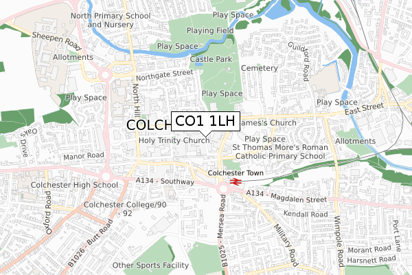 CO1 1LH map - small scale - OS Open Zoomstack (Ordnance Survey)