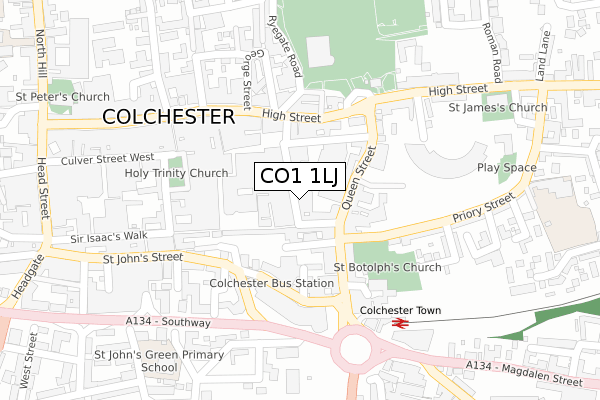 CO1 1LJ map - large scale - OS Open Zoomstack (Ordnance Survey)