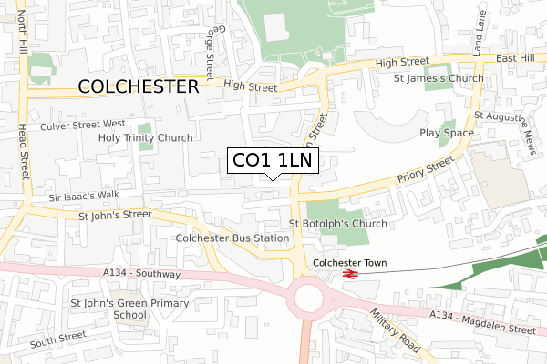 CO1 1LN map - large scale - OS Open Zoomstack (Ordnance Survey)