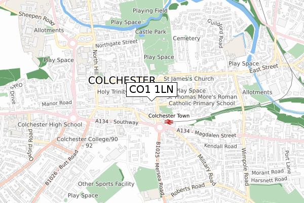 CO1 1LN map - small scale - OS Open Zoomstack (Ordnance Survey)