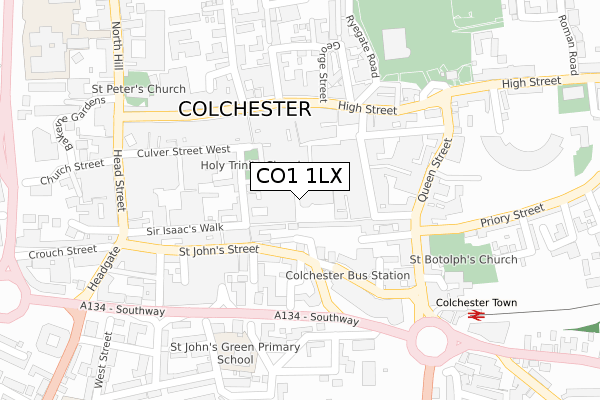 CO1 1LX map - large scale - OS Open Zoomstack (Ordnance Survey)