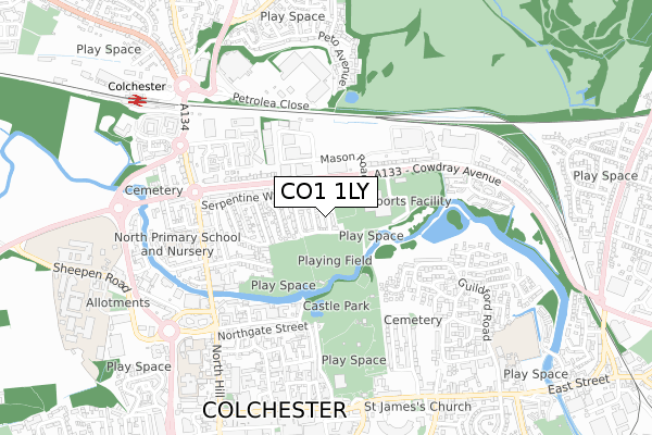 CO1 1LY map - small scale - OS Open Zoomstack (Ordnance Survey)