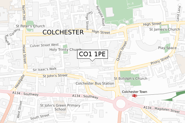 CO1 1PE map - large scale - OS Open Zoomstack (Ordnance Survey)