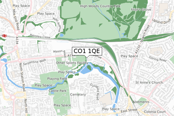 CO1 1QE map - small scale - OS Open Zoomstack (Ordnance Survey)