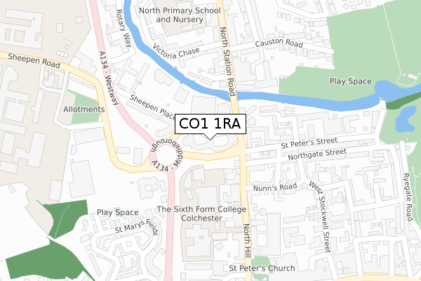 CO1 1RA map - large scale - OS Open Zoomstack (Ordnance Survey)