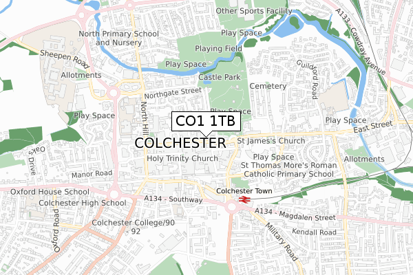 CO1 1TB map - small scale - OS Open Zoomstack (Ordnance Survey)