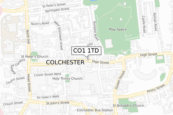 CO1 1TD map - large scale - OS Open Zoomstack (Ordnance Survey)