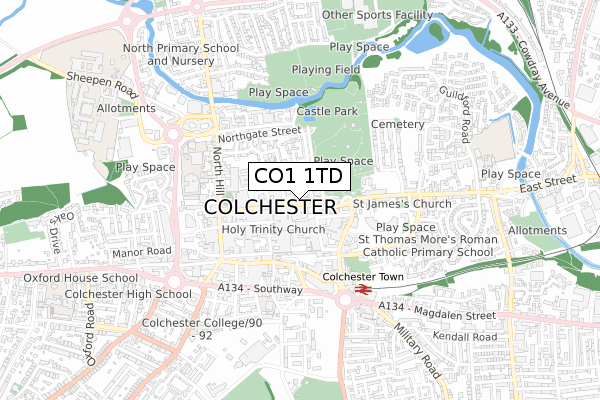 CO1 1TD map - small scale - OS Open Zoomstack (Ordnance Survey)