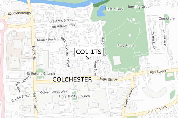 CO1 1TS map - large scale - OS Open Zoomstack (Ordnance Survey)