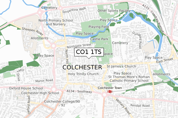 CO1 1TS map - small scale - OS Open Zoomstack (Ordnance Survey)