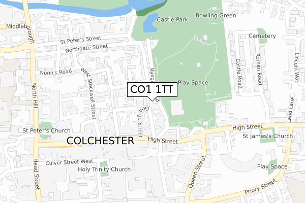 CO1 1TT map - large scale - OS Open Zoomstack (Ordnance Survey)