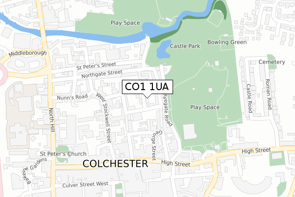 CO1 1UA map - large scale - OS Open Zoomstack (Ordnance Survey)