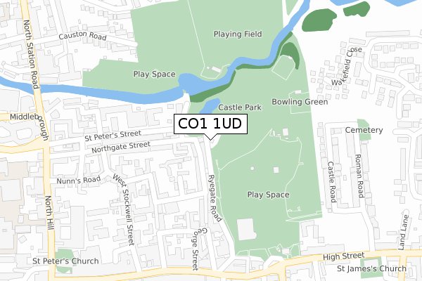 CO1 1UD map - large scale - OS Open Zoomstack (Ordnance Survey)