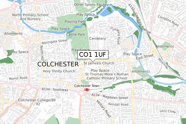 CO1 1UF map - small scale - OS Open Zoomstack (Ordnance Survey)