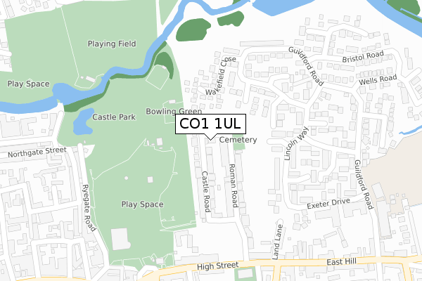 CO1 1UL map - large scale - OS Open Zoomstack (Ordnance Survey)