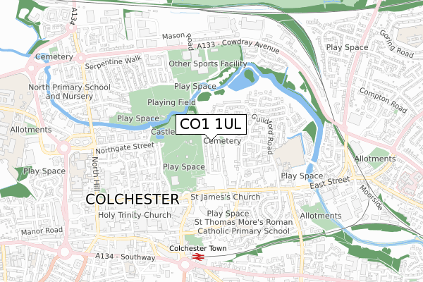 CO1 1UL map - small scale - OS Open Zoomstack (Ordnance Survey)