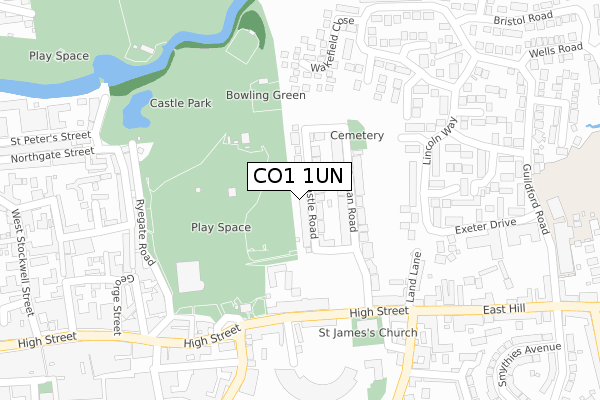 CO1 1UN map - large scale - OS Open Zoomstack (Ordnance Survey)