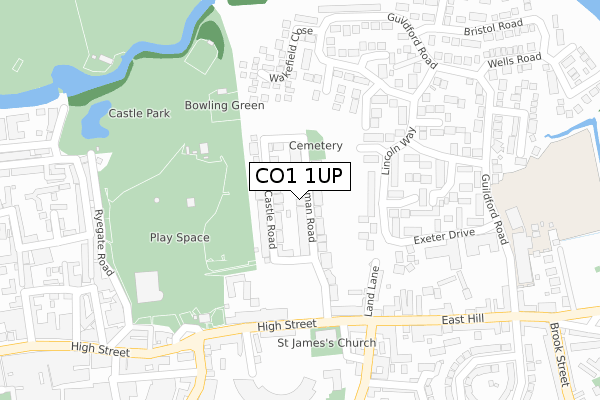 CO1 1UP map - large scale - OS Open Zoomstack (Ordnance Survey)