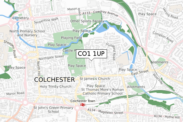 CO1 1UP map - small scale - OS Open Zoomstack (Ordnance Survey)