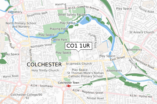 CO1 1UR map - small scale - OS Open Zoomstack (Ordnance Survey)