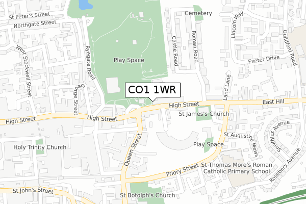 CO1 1WR map - large scale - OS Open Zoomstack (Ordnance Survey)