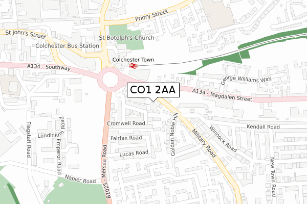 CO1 2AA map - large scale - OS Open Zoomstack (Ordnance Survey)