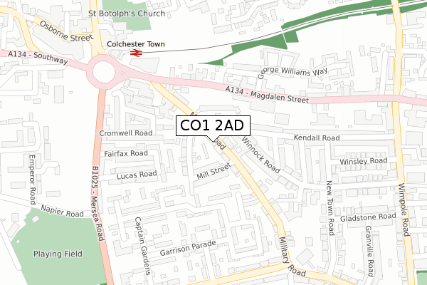 CO1 2AD map - large scale - OS Open Zoomstack (Ordnance Survey)