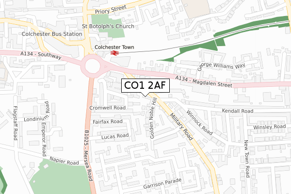 CO1 2AF map - large scale - OS Open Zoomstack (Ordnance Survey)