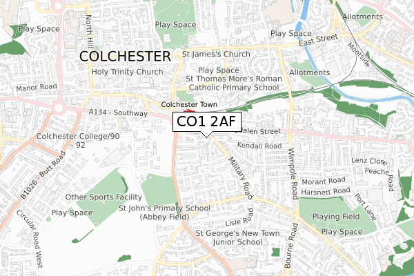 CO1 2AF map - small scale - OS Open Zoomstack (Ordnance Survey)