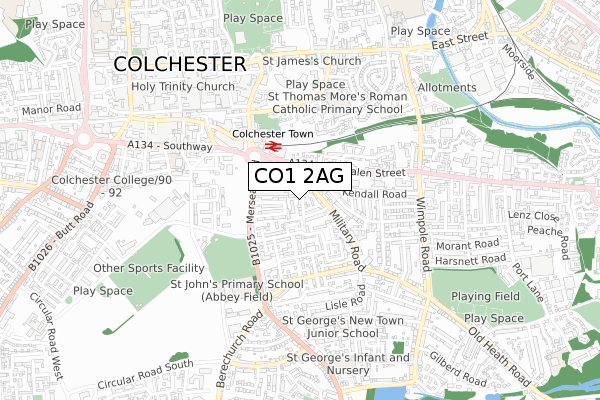 CO1 2AG map - small scale - OS Open Zoomstack (Ordnance Survey)