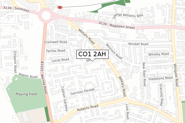 CO1 2AH map - large scale - OS Open Zoomstack (Ordnance Survey)