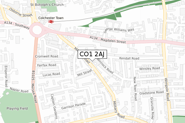 CO1 2AJ map - large scale - OS Open Zoomstack (Ordnance Survey)