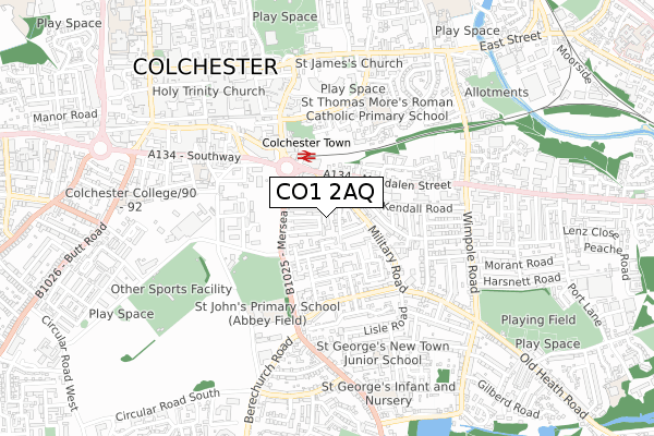 CO1 2AQ map - small scale - OS Open Zoomstack (Ordnance Survey)