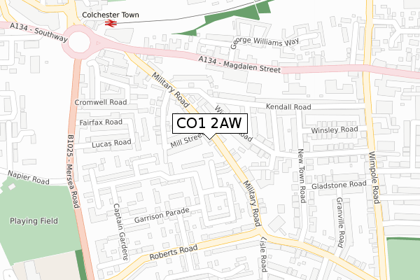 CO1 2AW map - large scale - OS Open Zoomstack (Ordnance Survey)