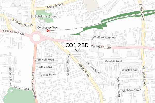 CO1 2BD map - large scale - OS Open Zoomstack (Ordnance Survey)