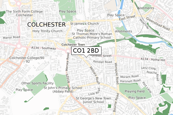 CO1 2BD map - small scale - OS Open Zoomstack (Ordnance Survey)
