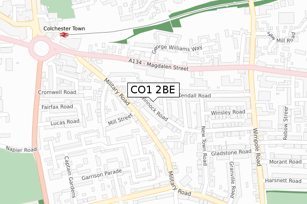 CO1 2BE map - large scale - OS Open Zoomstack (Ordnance Survey)