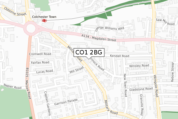 CO1 2BG map - large scale - OS Open Zoomstack (Ordnance Survey)