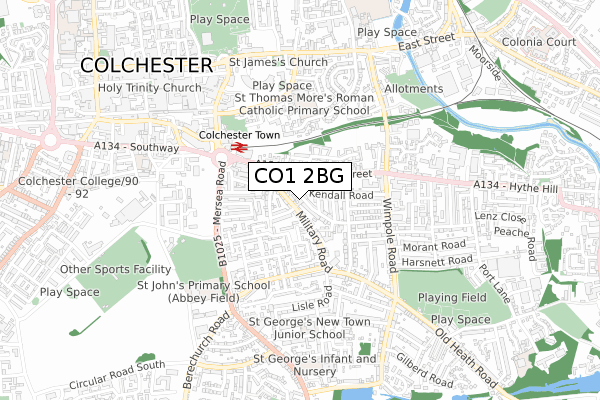 CO1 2BG map - small scale - OS Open Zoomstack (Ordnance Survey)