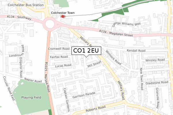 CO1 2EU map - large scale - OS Open Zoomstack (Ordnance Survey)