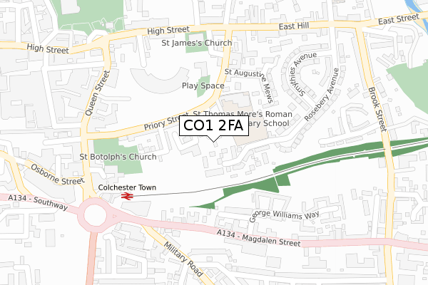CO1 2FA map - large scale - OS Open Zoomstack (Ordnance Survey)