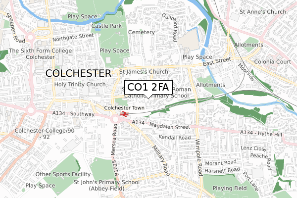 CO1 2FA map - small scale - OS Open Zoomstack (Ordnance Survey)