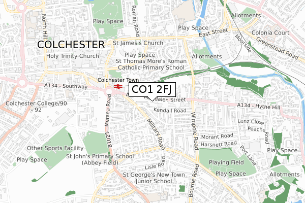 CO1 2FJ map - small scale - OS Open Zoomstack (Ordnance Survey)