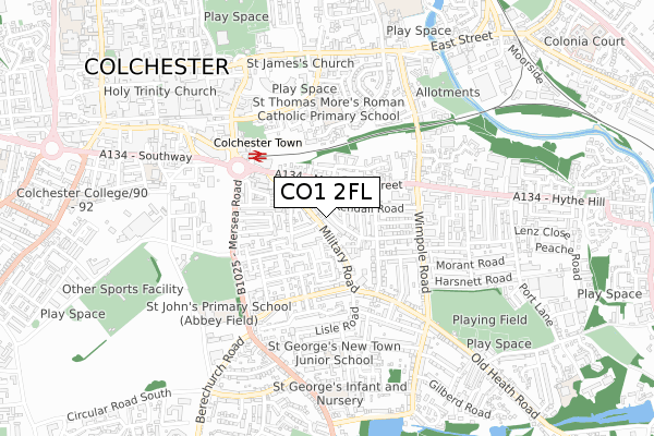 CO1 2FL map - small scale - OS Open Zoomstack (Ordnance Survey)