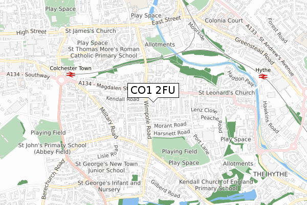 CO1 2FU map - small scale - OS Open Zoomstack (Ordnance Survey)