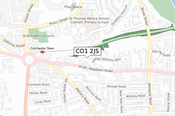 CO1 2JS map - large scale - OS Open Zoomstack (Ordnance Survey)